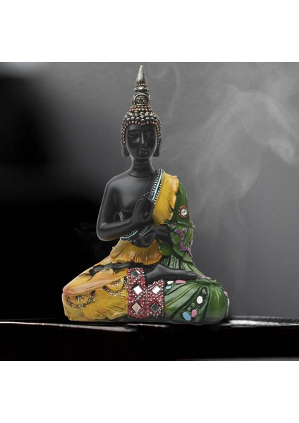 Tayland Buda Heykeli Masaüstü Yeşil Sarı Için 18 cm Küçük Meditasyon (Yurt Dışından)