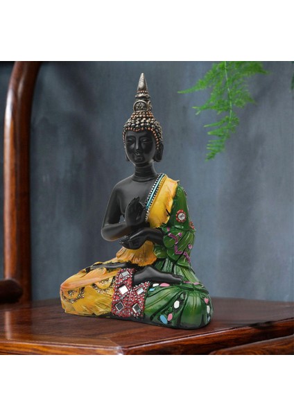 Tayland Buda Heykeli Masaüstü Yeşil Sarı Için 18 cm Küçük Meditasyon (Yurt Dışından)