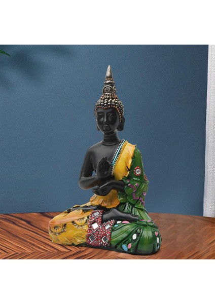 Tayland Buda Heykeli Masaüstü Yeşil Sarı Için 18 cm Küçük Meditasyon (Yurt Dışından)