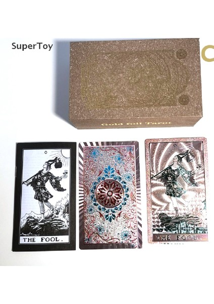 Supertoy Tarot Kartı Seti Hediye Kutusu Lüks Altın Yaprak Kartı Sıcak Damga Pvc Su Geçirmez (Yurt Dışından)