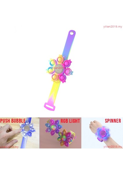LED Pop It Fidget Spinner Figets Oyuncaklar Anti Stres Bilezik Işık Kawaii Itme Kabarcık Çocuklar Noel (Yurt Dışından)