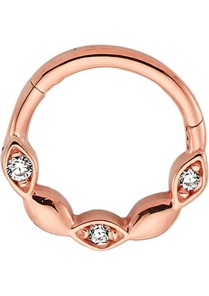 Taşlı Altın Halka Piercing 14 Ayar Rose