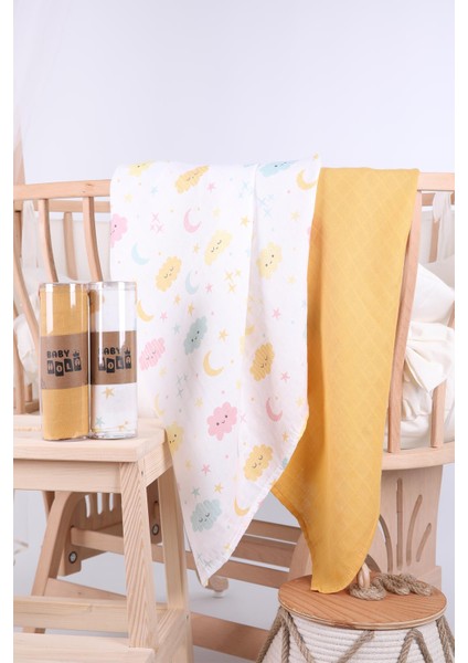 Babyhola 2'li Müslin Örtü Seti 80X80CM Kutulu Organik Hediyelik Emzirme Alt Açma Yenidoğan Puset Örtüsü