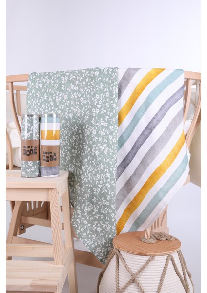 Babyhola 2'li Müslin Örtü Seti 80X80CM Desenli Kutulu Organik Hediyelik Emzirme Alt Açma Yenidoğan Puset Örtüsü