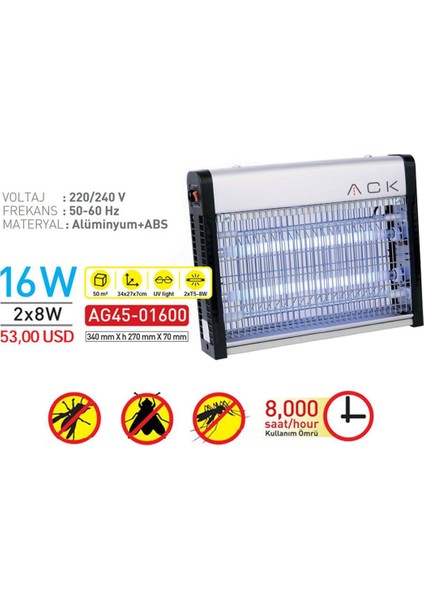 AG45-01600 2X8W Elektrikli Sinek ve Haşere Kovucu fiyatları