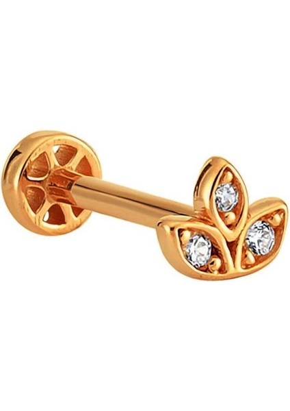 Taşlı Cemre Piercing Altın Tragus 14 Ayar Rose