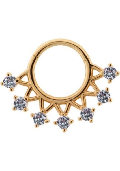 Halka Piercing 14 Ayar Altın Taşlı Minimal Rose