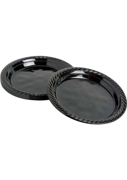 Kullan At Renkli Siyah Parti Davet Plastik Tabak - 22 Cm. - 25 Adetlik 3 Paket