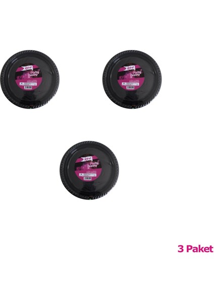 Kullan At Renkli Siyah Parti Davet Plastik Tabak - 22 Cm. - 25 Adetlik 3 Paket