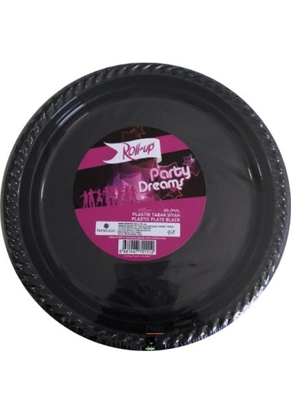 Kullan At Renkli Siyah Parti Davet Plastik Tabak - 22 Cm. - 25 Adetlik 5 Paket