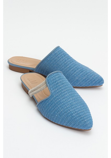Pesa Mavi Hasır Taşlı Kadın Terlik