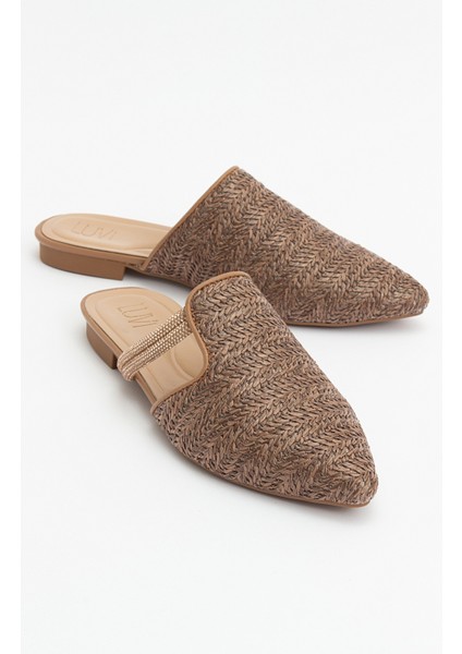 Pesa Kahve Hasır Taşlı Kadın Terlik