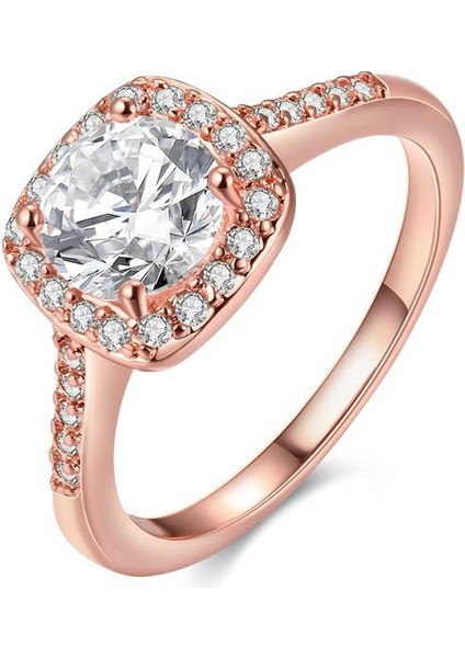 Kare Montür Rose Kaplama Tek Taş Swarovski Gümüş Yüzük