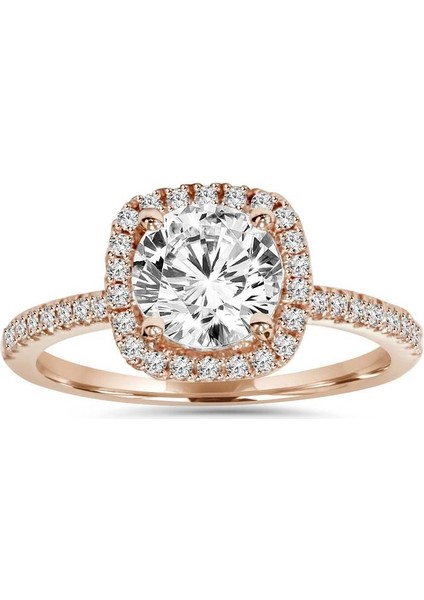 Kare Montür Rose Kaplama Tek Taş Swarovski Gümüş Yüzük fiyatları
