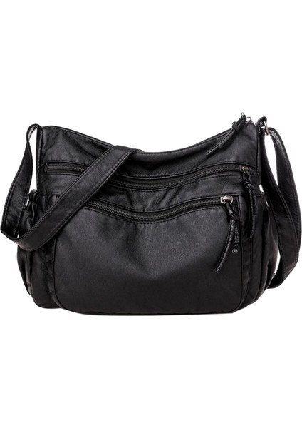 Şık Crossbody Bag Kadın Totes Çapraz Vücut Çanta Çanta Çanta Omuz Çantası B-BLACK-26X10X20CM (Yurt Dışından)