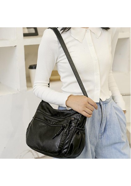 Şık Crossbody Bag Kadın Totes Çapraz Vücut Çanta Çanta Çanta Omuz Çantası B-BLACK-26X10X20CM (Yurt Dışından)