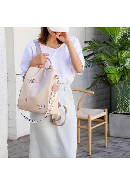 Sıradan Oxford Bezi Sırt Çantası Omuz Çantası Kolaj Açık Day Pack Bej (Yurt Dışından)