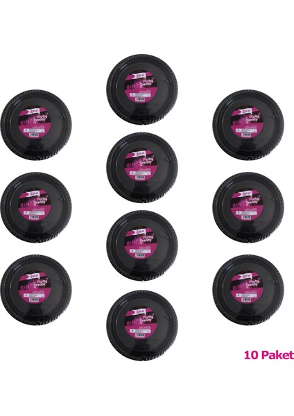 Kullan At Renkli Siyah Parti Davet Plastik Tabak - 22 Cm. - 25 Adetlik 10 Paket