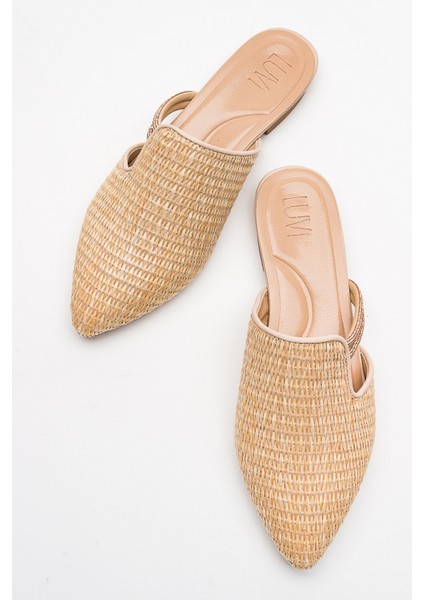 Pesa Krem Hasır Taşlı Kadın Terlik fiyatları