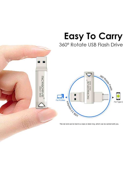 256GB.128GB.64GB.Type-C ve Usb 3.0 Hızlı Sağlam USB Flash Bellek Otg Çift Giriş Orjinal Metal