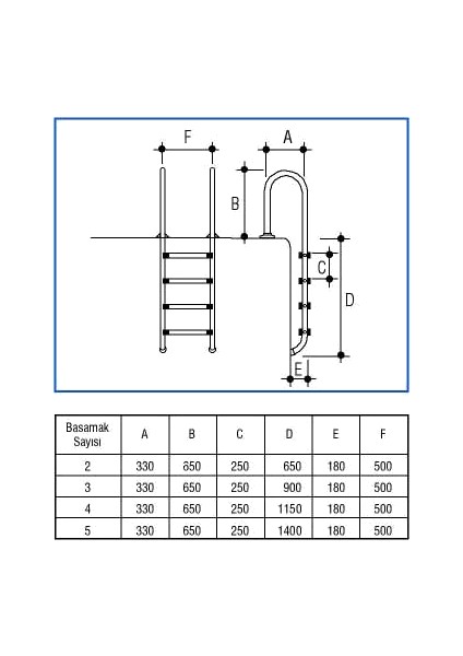 Havuz Merdiveni U Muro Model 316 Kalite - 4 Basamak