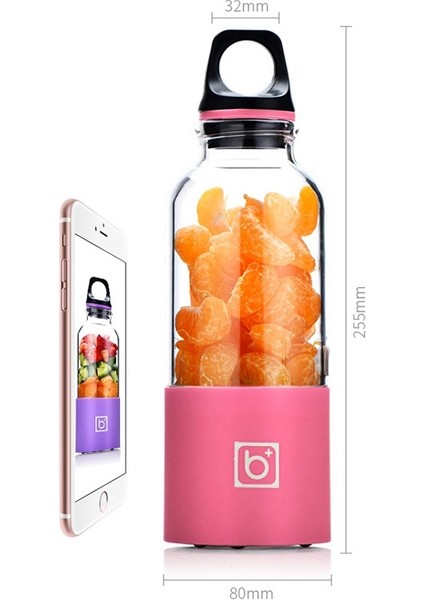 Bingo 500ML USB Şarj Edilebilir Ekrik Meyve Sıkacağı Pembesi (Yurt Dışından)