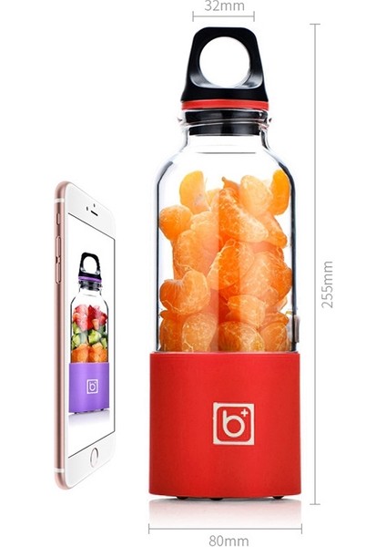 Bingo 500ML USB Şarj Edilebilir Ekrik Meyve Sıkacağı Kırmızı (Yurt Dışından)