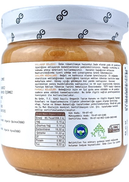 Organik Elma & Ayva Püresi 180 gr +6 Ay