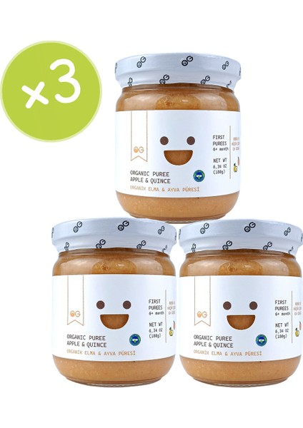 3'lü Organik Elma & Ayva Püresi 180 gr +6 Ay