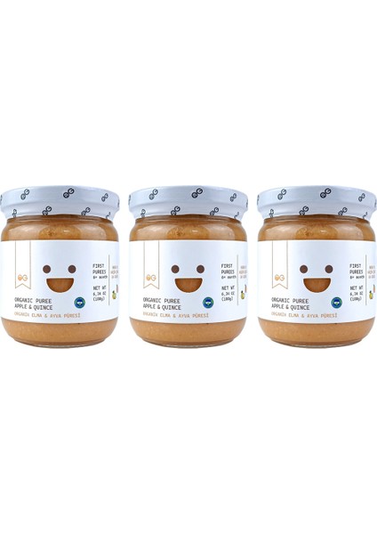 3'lü Organik Elma & Ayva Püresi 180 gr +6 Ay
