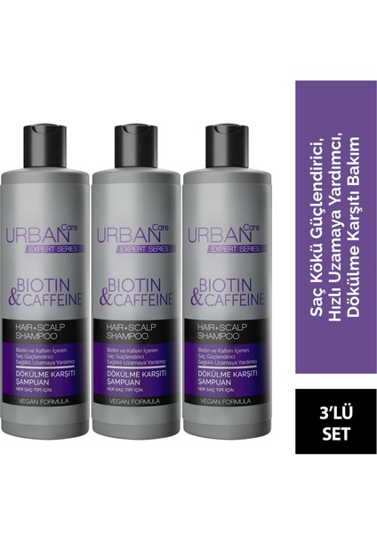 URBAN Care Expert Biotin ve Kafein  Şampuan X3 Adet-Hızlı Uzamaya -350 ML