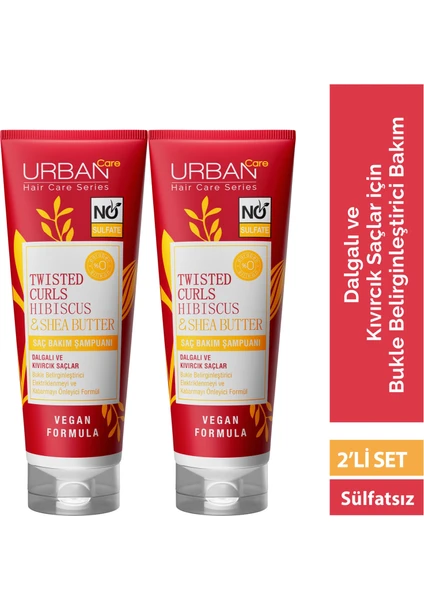 URBAN Care Hibiscus & Shea Butter Bukle Belirginleştirici Sülfatsız Saç Bakım Şampuanı 250 ml x 2 - vegan