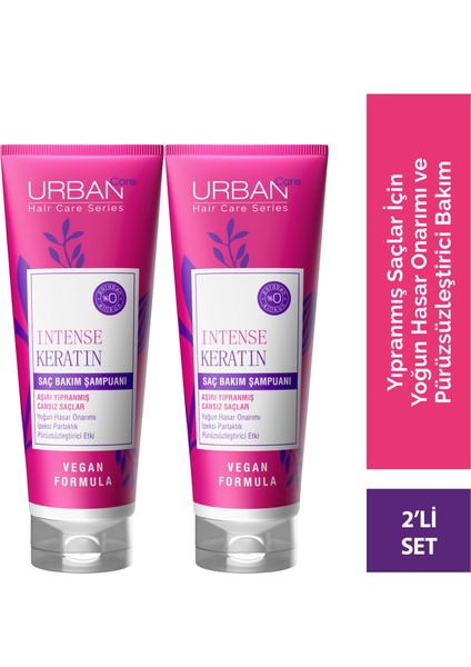 Intense Keratin Aşırı Yıpranmış Saçlara Özel Saç Bakım Şampuanı 250 ml x 2 - vegan