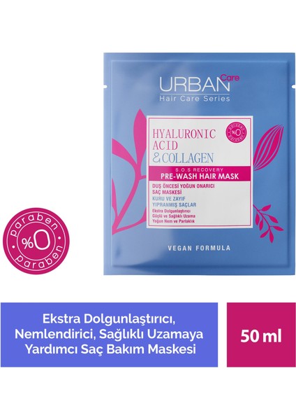 URBAN Care Hyaluronik Asit & Kolajen Kuru ve Cansız Saçlara Özel Saç Bakım Maskesi 50 ml x 2 - vegan