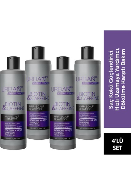 Urban Care Expert Biotin ve Kafein  Şampuan 350 ml x 4 -Hızlı Uzamaya -Vegan