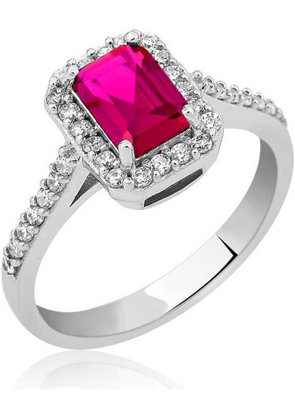 Swarovski Yakut Baget Tek Taş Gümüş Yüzük