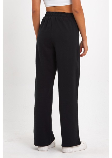 Kadın Mevsimlik Salaş Geniş Rahat Paça Yan Cepli Siyah Eşofman Altı indirimleri