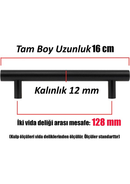 Mobilya Dolap Kapak Çekmece Kulpu Mat Siyah Metal 128 mm indirimleri