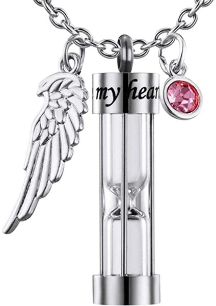 Kum Saati Kremasyon Urn Kolye Melek Kanat (Yurt Dışından)