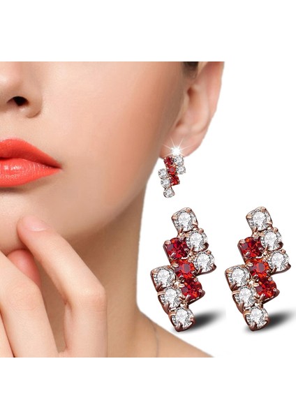 1 Çift Kadın Geometrik Kristal Küpe (Red) (Yurt Dışından)