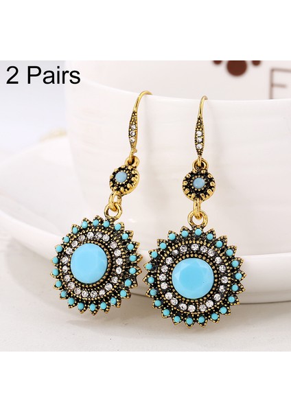 2 Pairs Ethnic Sun Flower Style Rhinestone Earrings (Style1) (Yurt Dışından)