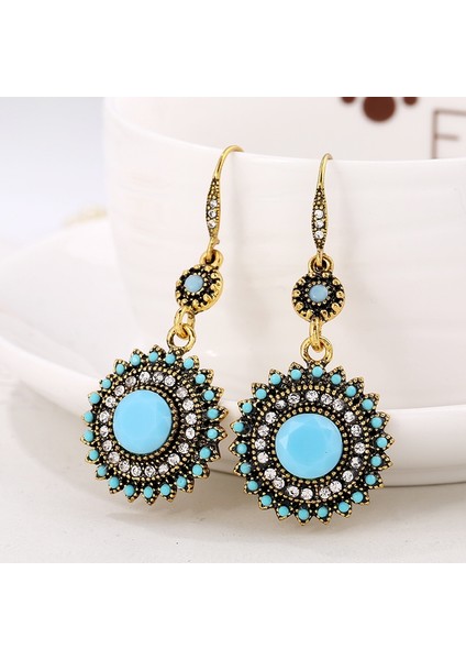 2 Pairs Ethnic Sun Flower Style Rhinestone Earrings (Style1) (Yurt Dışından)