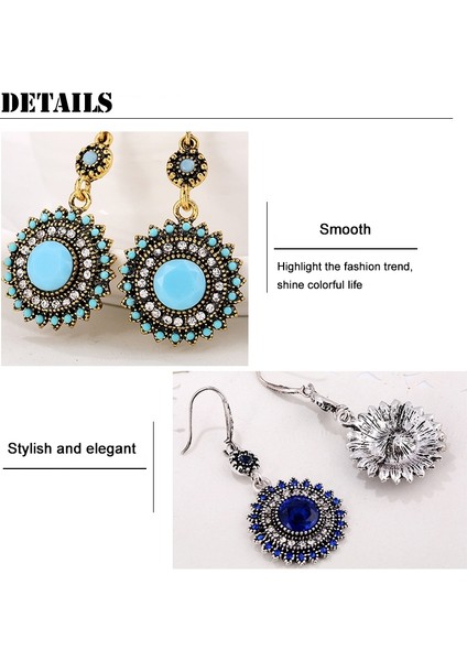 2 Pairs Ethnic Sun Flower Style Rhinestone Earrings (Style1) (Yurt Dışından)