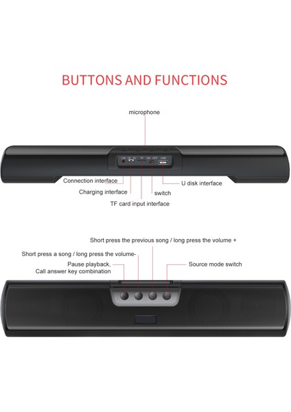 Yue Store C3 Tws 20W Ssuper Bas Ev Sineması Subwoofer Soundbar (Yurt Dışından)