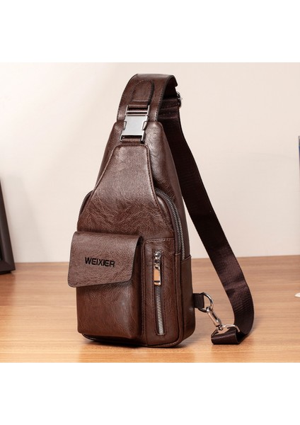Weixier 9525 Erkekler Tek Omuz Crossbody Çanta (Dark Brown) (Yurt Dışından)