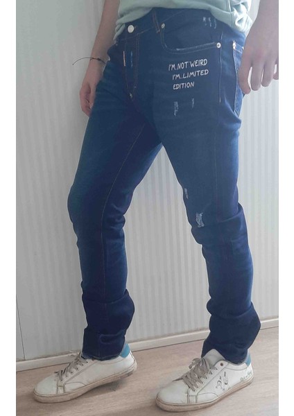 Denim Pamuklu Yırtık Detaylı Normal Bel Fit Cool Jeans Erkek Mavi Kot Pantolon