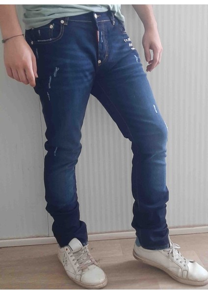 Denim Pamuklu Yırtık Detaylı Normal Bel Fit Cool Jeans Erkek Mavi Kot Pantolon fiyatları
