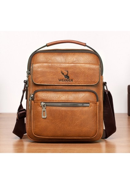 Weixier 8682 Retro Erkekler Iş Crossbody Çanta (Light Brown) (Yurt Dışından)