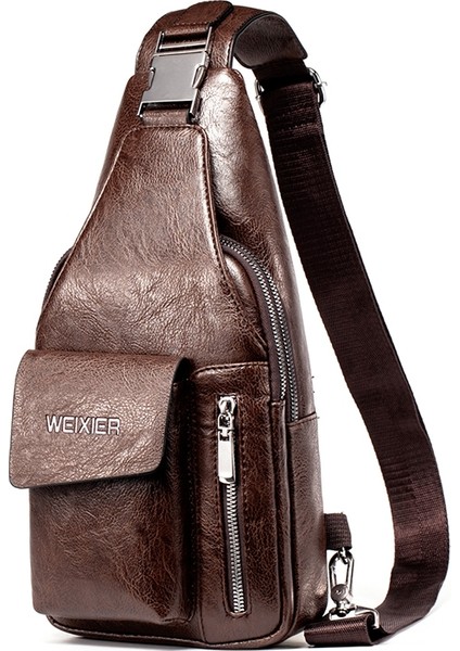 Weixier 9525 Erkekler Tek Omuz Crossbody Çanta (Dark Brown) (Yurt Dışından)
