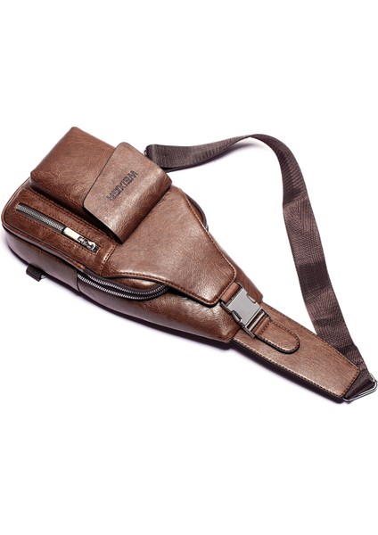 Weixier 9525 Erkekler Tek Omuz Crossbody Çanta (Dark Brown) (Yurt Dışından)